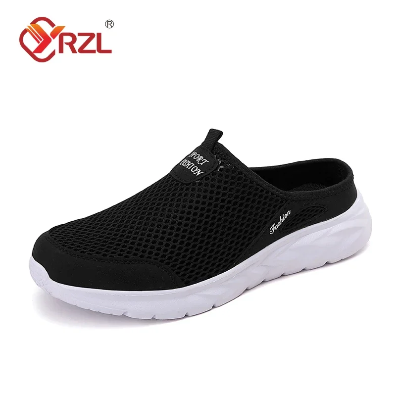 YRZL Zapatillas de malla transpirables para hombre, zapatos informales para caminar al aire libre, Sandalias planas grandes de malla ligera, Verano