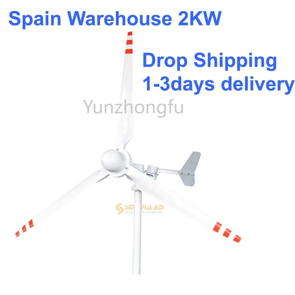 Big sale Spain Warehouse 2kw 2000w  48v 96v Energy Generators Horizontal wind turbine AC Generator