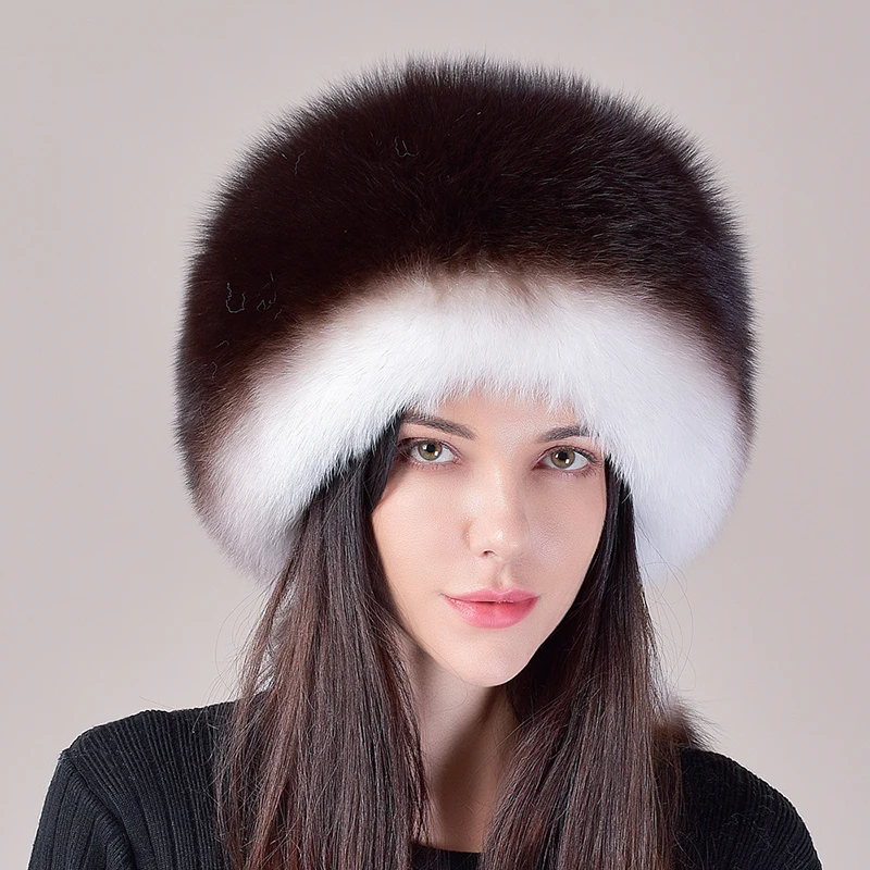 2024 Hot Sale Winter Women Fox Fur Hat Fluffy Soviet Female Outdoor Warm Cap Snow Fur Hats 5 tails Real Fox Fur Cold Bomber Hats