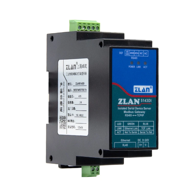 خادم المنفذ التسلسلي عزل RS485 إلى منفذ شبكة إيثرنت TCP/IP إلى وحدة المنفذ التسلسلي اتصالات السكك الحديدية ZLAN5143DI