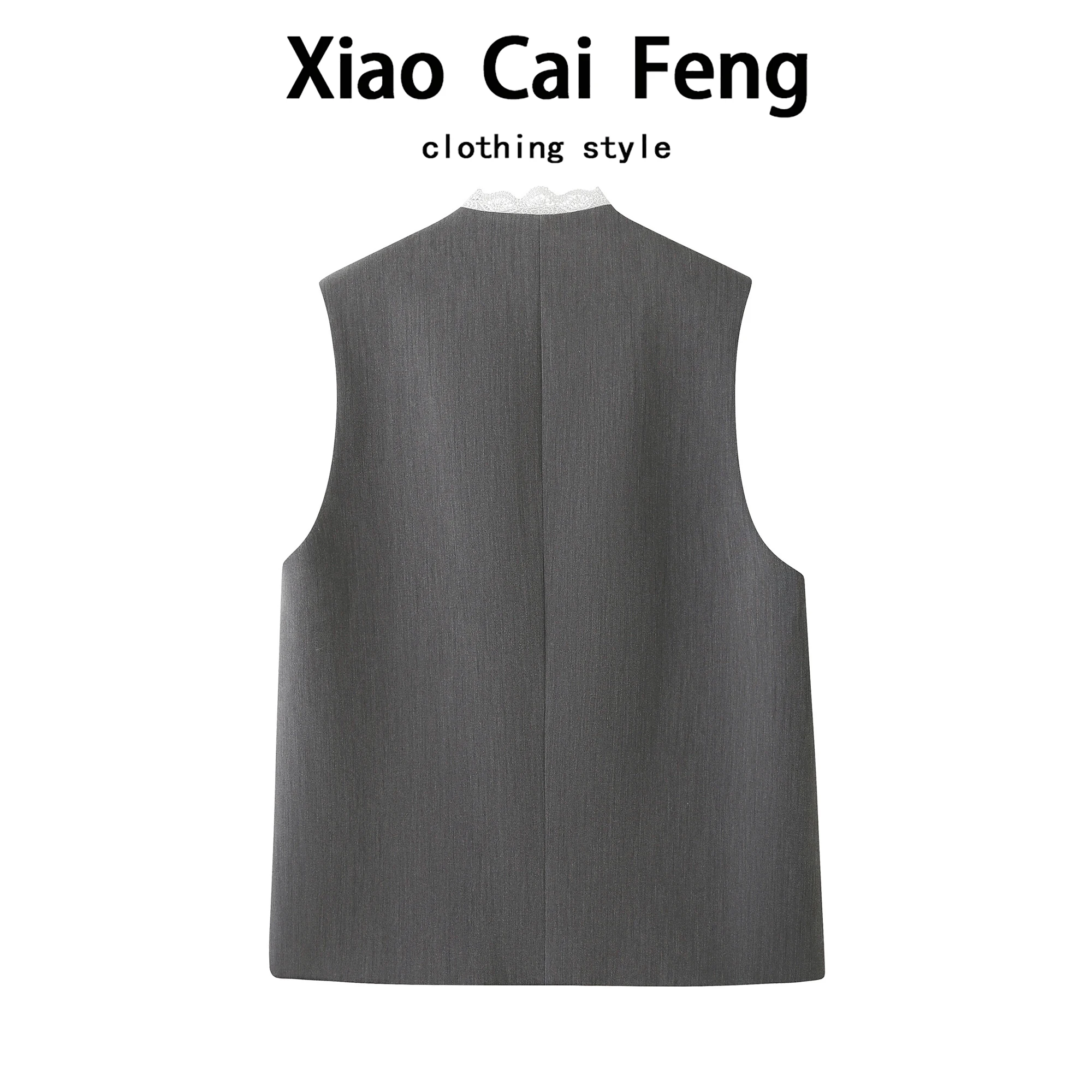 Ele Lace Splice Suit Vest Women's Spring Autumn Svel V-Ne High-End European Sle Faionable Layering Outerwear