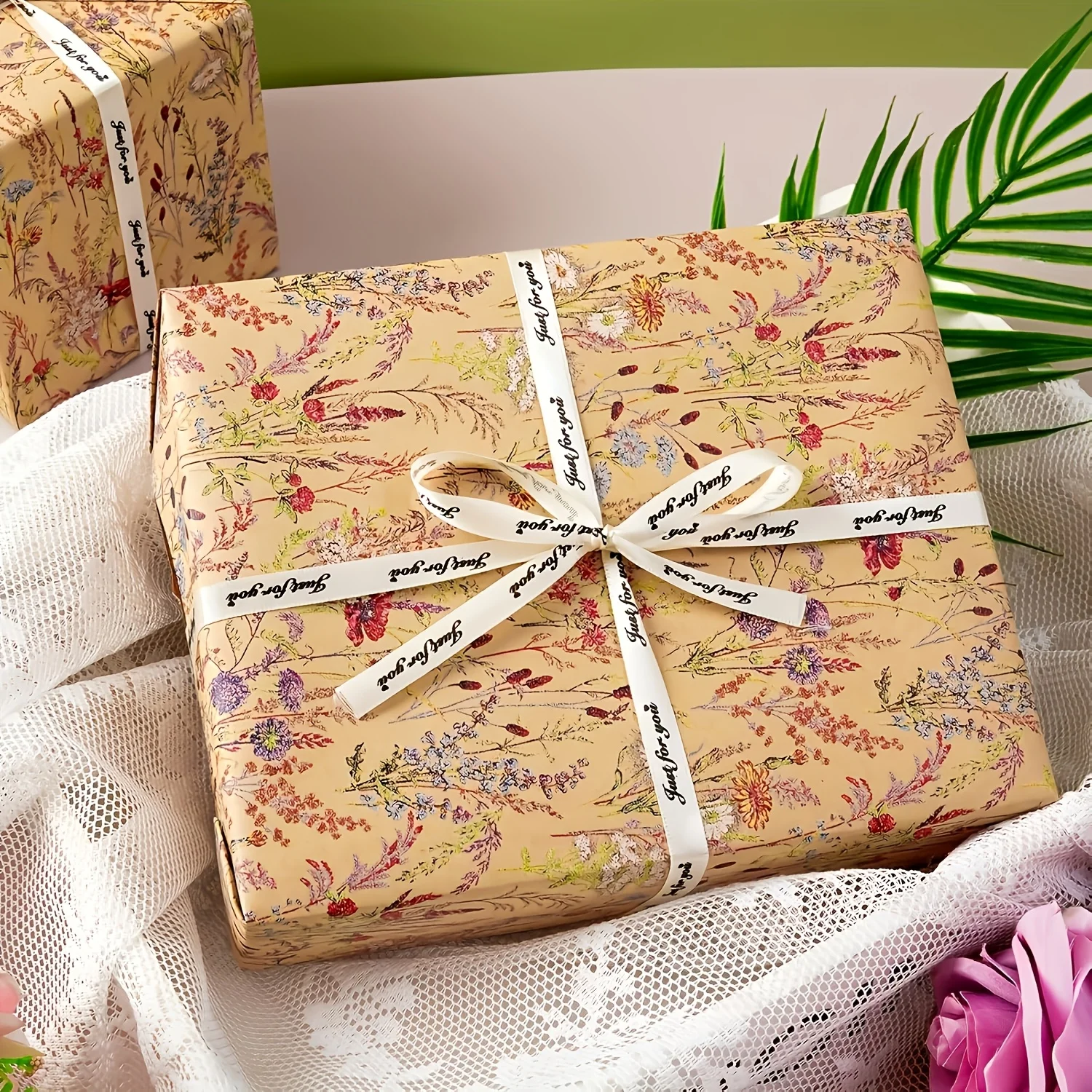 1 Roll Wildflower Wrapping Paper, 17" X 9.84' Kraft Paper Floral Design, Suitable for Women's and Girls' Gifts, Birthdays view 5