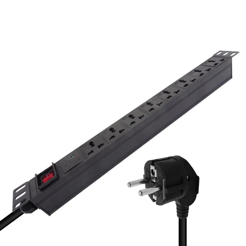 

19 inch Power Strip16A 4000W 10A Universal socket EU/UK/US/AU/ Plug Adaptor with Switch 2m Extension Cord PC Explosion Proof SPD