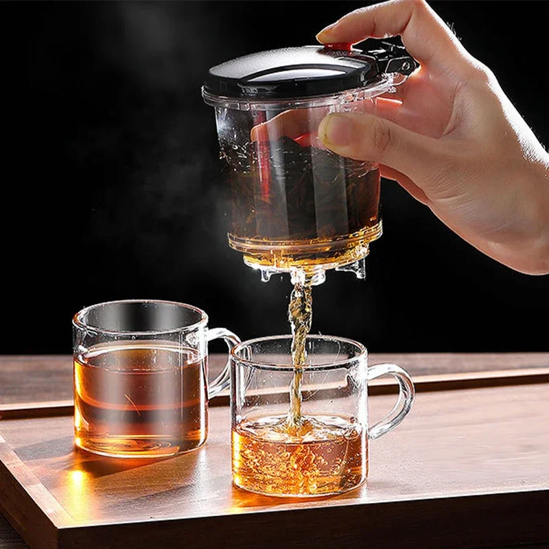 Heat Resistant Glass Teapot Flower Tea Kettle with Strainer Infuser Kung Fu Teaware Puer Oolong Pot with Handle for Home Use