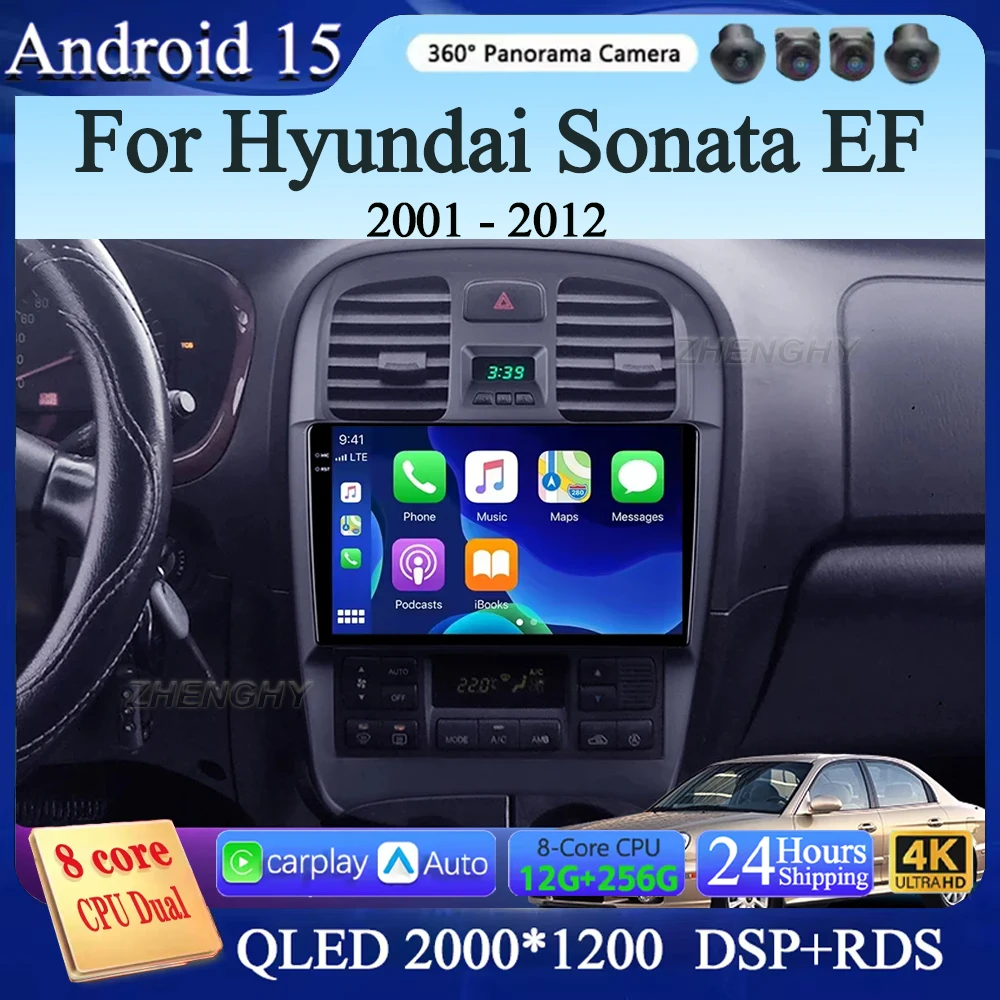 أندرويد 15 Carplay Auto2K لشركة هيونداي سوناتا EF 2001 - 2012 راديو السيارة الوسائط المتعددة مشغل فيديو الملاحة ستيريو GPS BT WIFI 4G #3