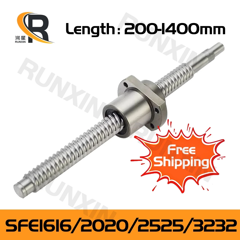 RXTNC Ballscrew C7 SFE1616 SFE2525 SFE3232 L200-1400mm Large pitch with flange single ball nut BK/BF end Machined for CNC part