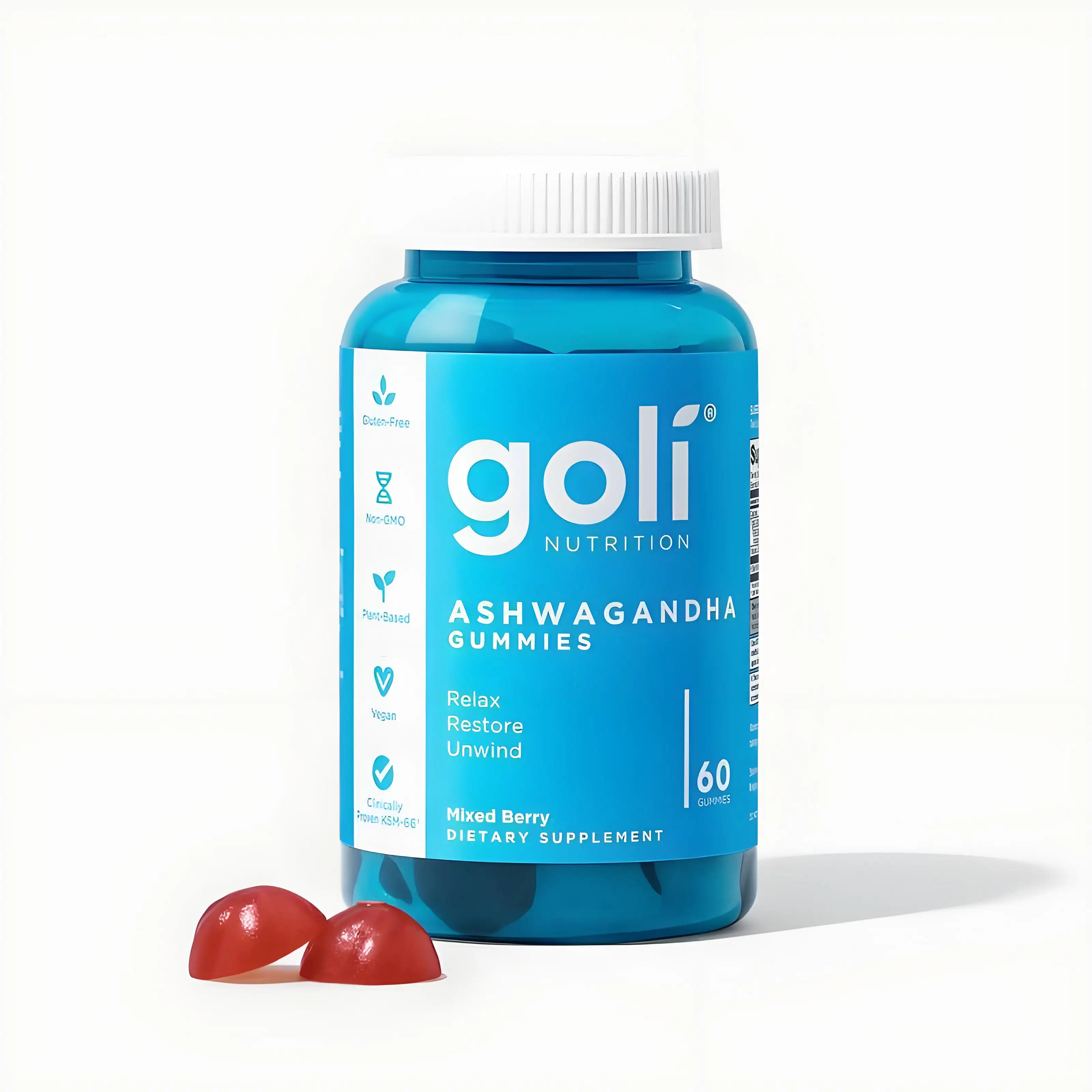 

Goli Nutrition Ashwagandha Gummies со смешанным вкусом ягод! 60 штук каждый — поддержка здоровья с любым жеванием