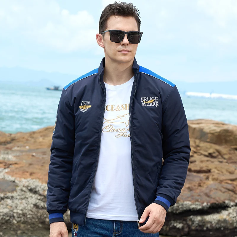 New Men\'s Jacket Winter thick Cotton Inner  Winter Embroidery Bruce&Shark Casual Men Coats Outerwear Luxury Brand Big size 4XL