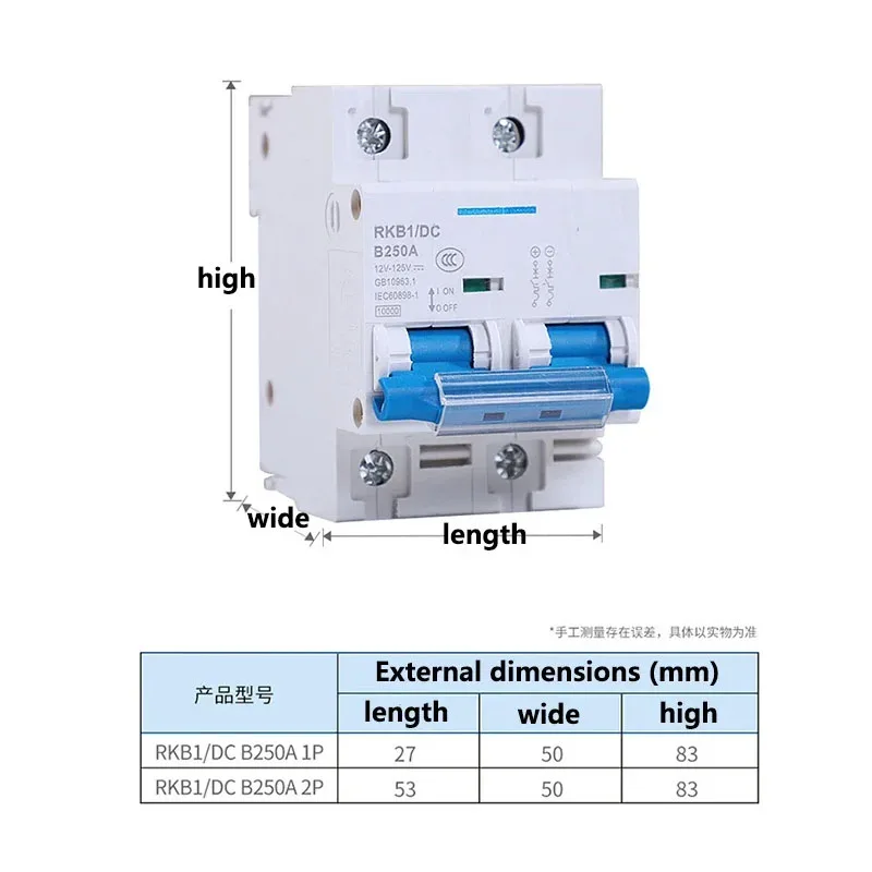 DC Circuit Breaker 1P 2P for Solar Cells RV Battery 12V-120V Various Sizes 100A-250A Empty Switch 12V 24V 36V 48V 60V 72V 96V 12