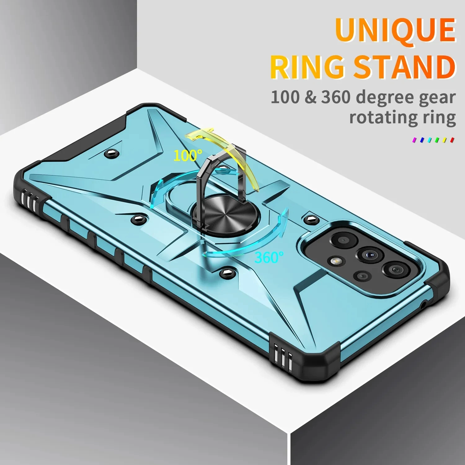 For Samsung Galaxy S23 Ultra S22 S21 S20FE A52 A53 A73 A33 A12 A13 A14 A54 Shockproof Hard Armor Magnetic Metal Ring Holder Case