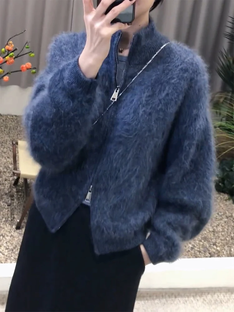 

Корейский вязаный кардиган на молнии с воротником-стойкой, осенне-зимний, новый, свободный, стройнящий, женский свитер-топ Camere