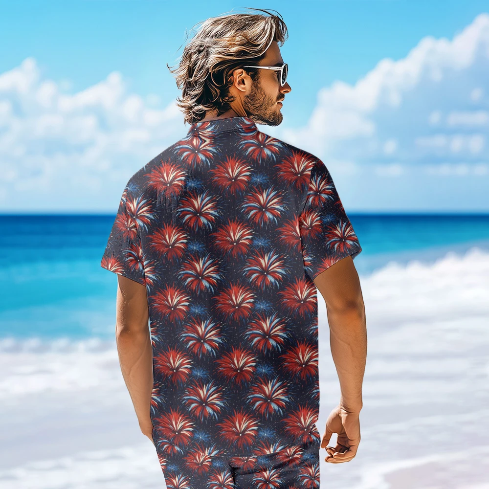 Vintage Patriotic American Flag Hawaiian Shirt Men 4th of July Distressed Star Print Button Up Tops Casual for Independence Day