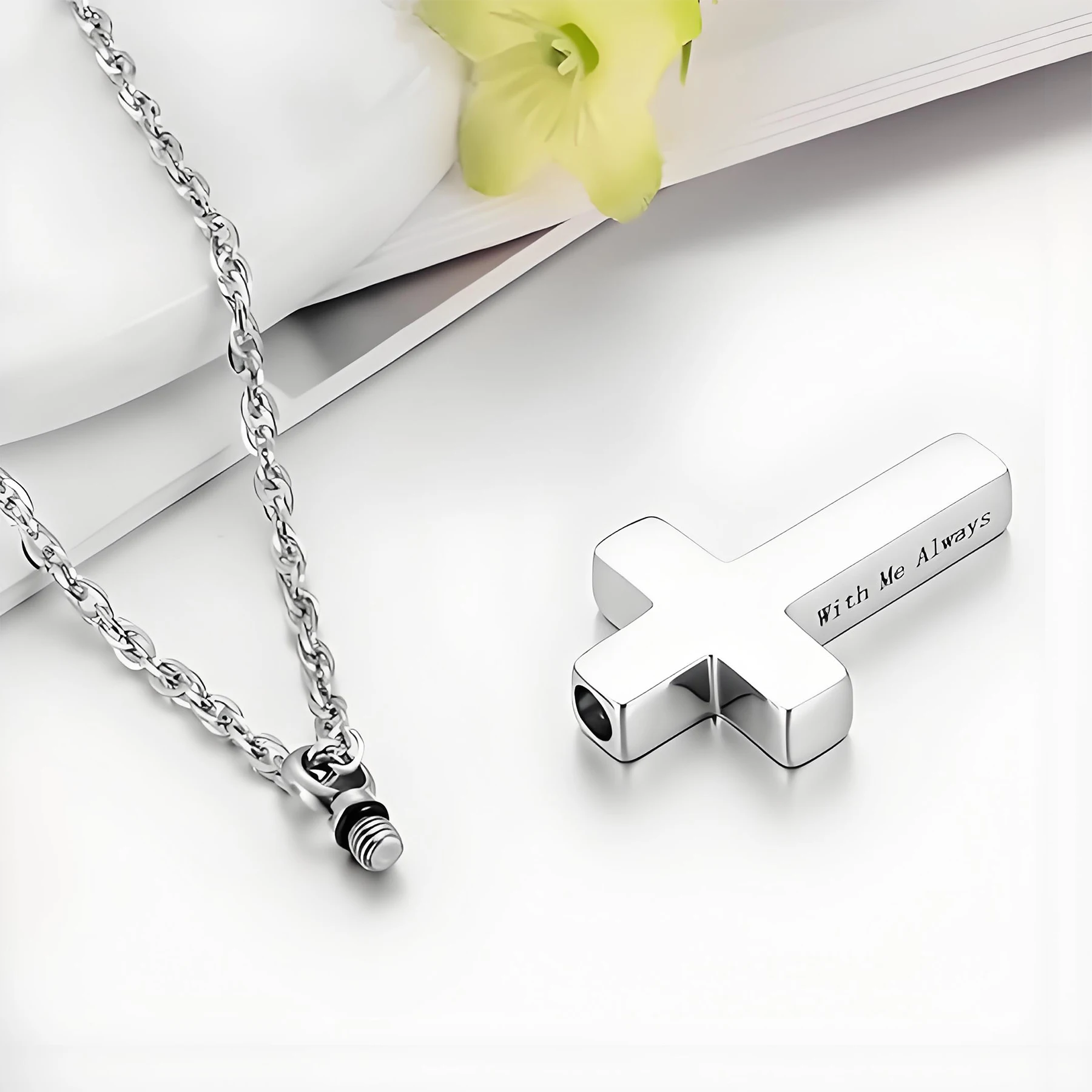 

Cremation Cross Necklace for Ashes Stainless Steel Religion Cross Urn Pendant Holder Memorial Keepsake Jewelry-With Me Always