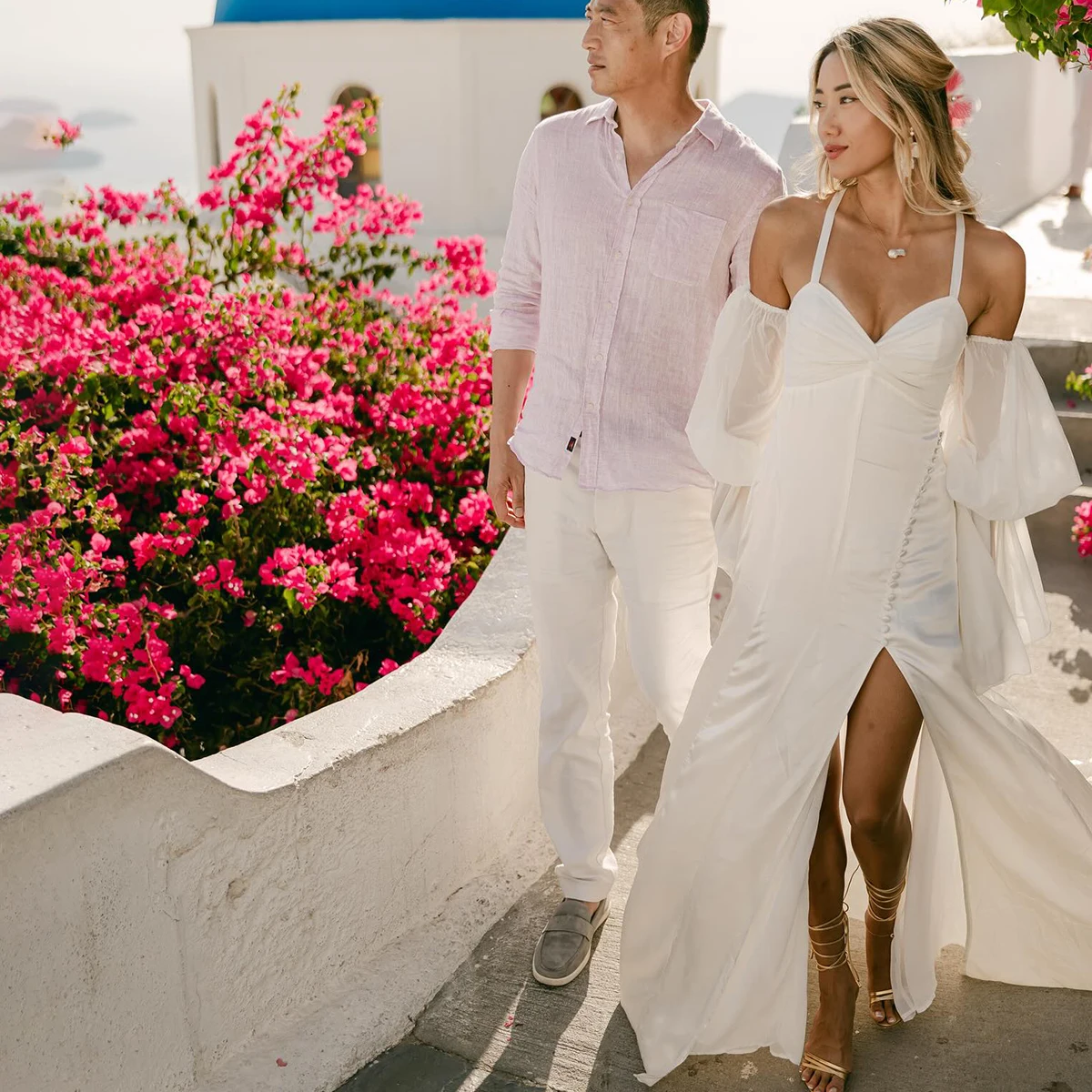 Glossy Satin Sexy High Mid-Thigh Slit Empire Waist Maternity Bridal Gowns Removable Long Puff Sleeves Backless Wedding Dress
