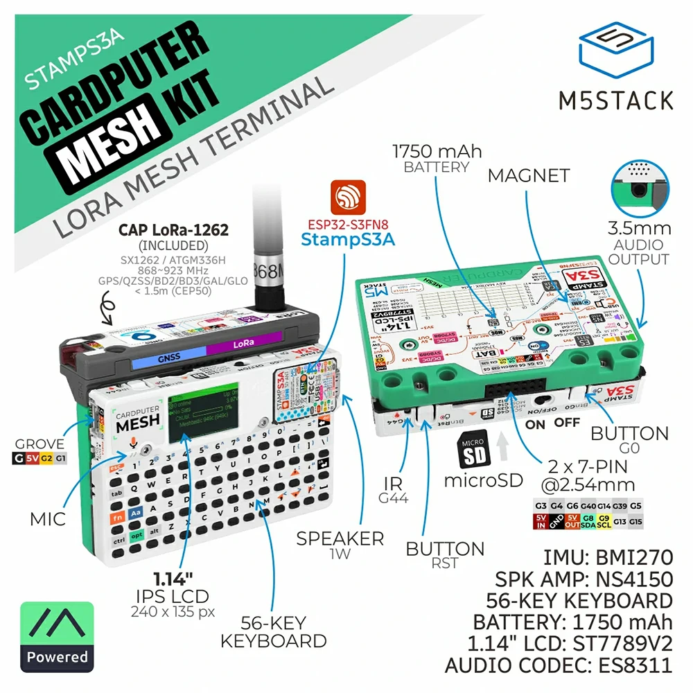 M5Stack Cardputer Mesh Kit: Portable Communication Terminal Kit with LoRa Mesh Network, Suitable for Outdoor Communication