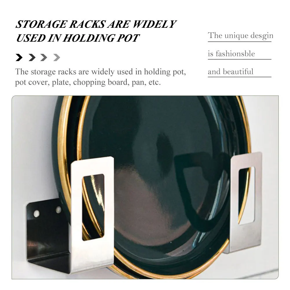 

4pcs Kitchen Wall Mount Pot Lid Organizer Holder Rack For Pans Covers Plates Cutting Boards Stainless Steel Storage Shelf Wall