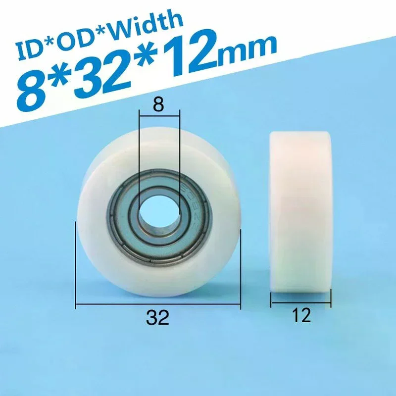 1pc 8*32*12mm Embedded 608zz Bearing, Wrapped Rubber, Pom/Nylon Bearing Pulley, Flat Roller Pulley Wheel