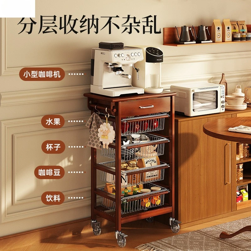 

/Medieval style solid wood cart rack, living room, bedroom floor-to-ceiling storage rack, retro style beverage snack storage