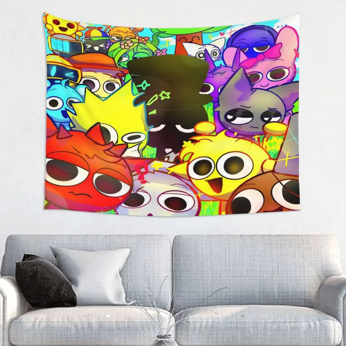 Sprunki Game Horror Music Wandteppich, böhmischer Stoff, Wandbehang, Heimdekoration, Vorhang, Kunstdecke
