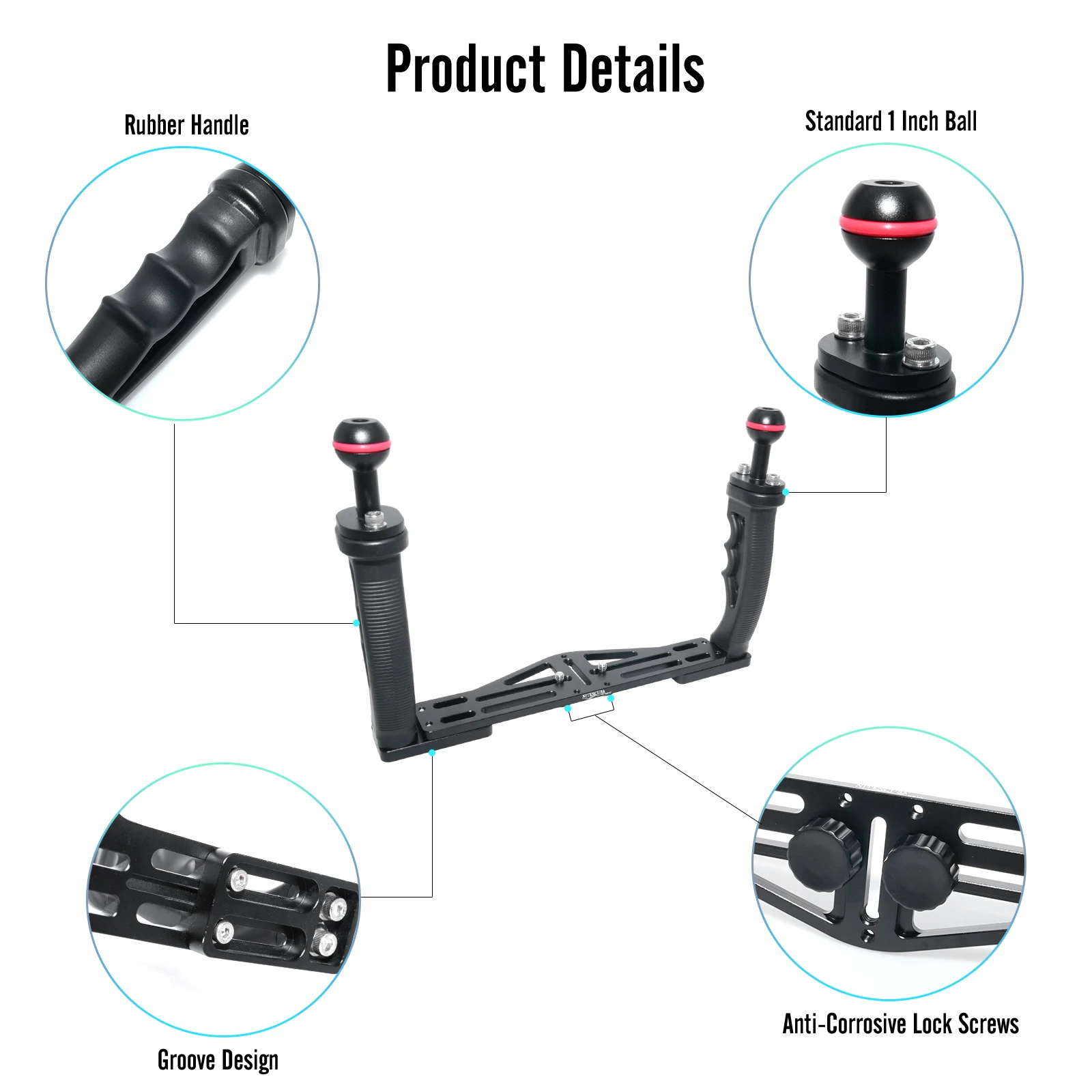 Nitescuba-underwater camera tray NS10, extendable handle grips for GoPro pt059, RX100 UW, universal soft handle