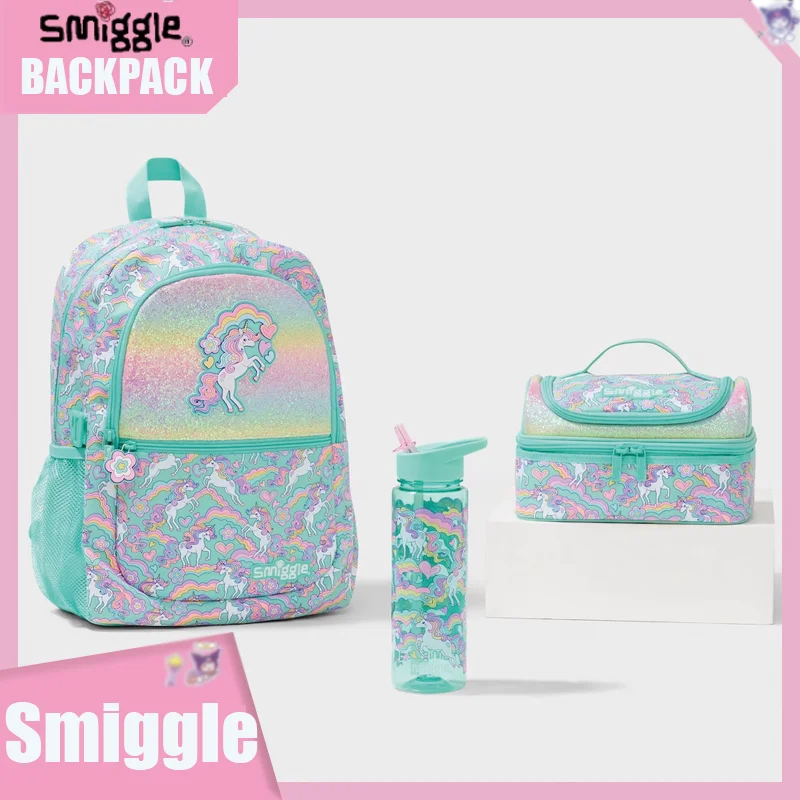

2025 New Australian Smiggle Backpack For Student Lightweight Green Unicorn Cartoon Backpack Meal Bag Wallet Stationery Set Gift