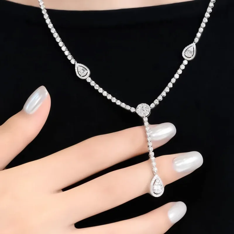 Tassels Water Drop Lab Diamond Chocker Necklace 100% Real 925 Sterling Silver Party Wedding Pendants Necklaces for Women Jewelry