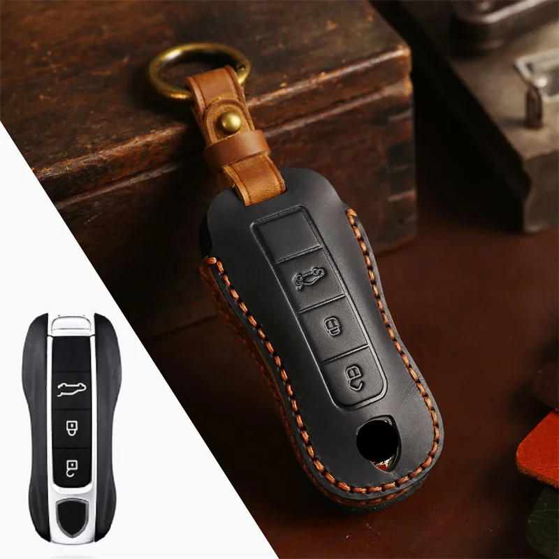 

Handmade Leather Car Key Case Remote Protect Frame Cover For New Porsche Cayenne Panamera 2020 911 992 971 Carrera Taycan