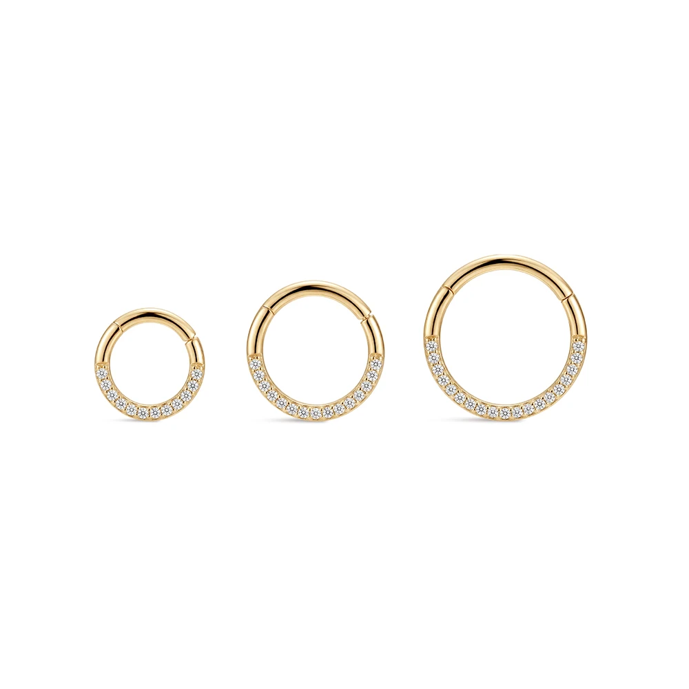 ROXI 1PC 5/6/8mm 14K Gold Classic Half Paved CZ Clicker Hoop Piercing Rings Fine Jewelry Gifts for Women Daily Wear - view 5