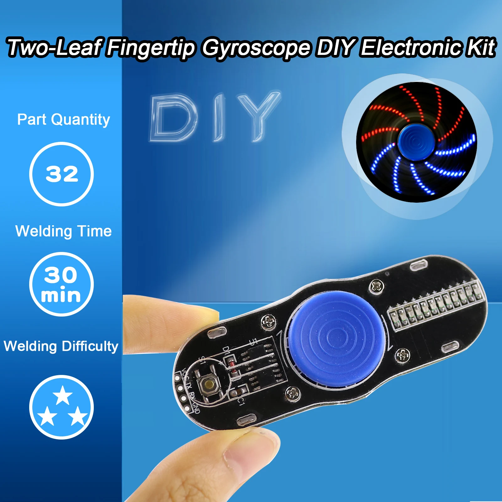 Kit elektronik DIY dua daun ujung jari giroskop 51 papan sirkuit pengendali mikro latihan pengelasan komponen elektronik DIY