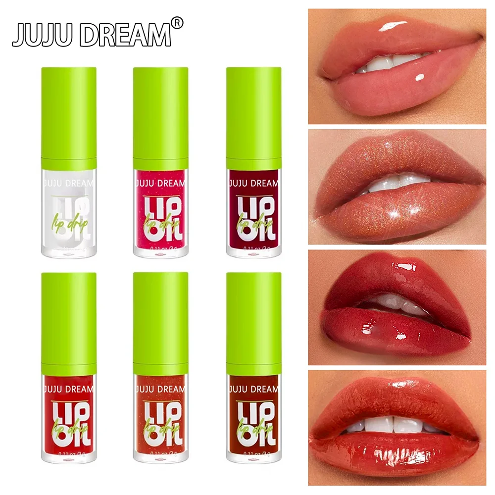 6 Colors Tinted Lip Oil Gloss, Moisturizing Shiny Finish, Waterproof Long-Lasting, Easy Apply, Xmas & Halloween Makeup, Unisex