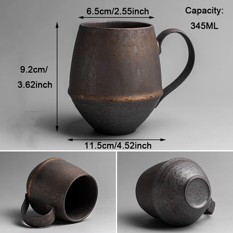 Japanese Style Ceramic Vintage Office Tea Water Cup Creative Chinese Retro Pottery Coffee Milk Mugs With Wooden Handle Drinkware