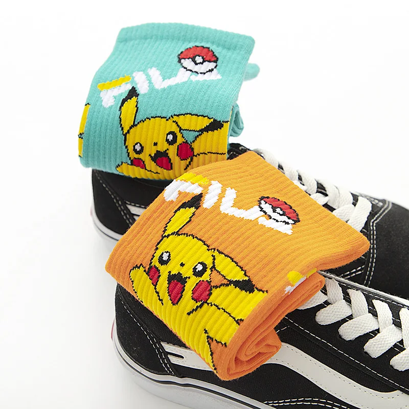 Pokemon Pikachu Spring and Summer Tube Socks Cute Cartoon Children Over 12 Years Old Socks Couple Sweat-absorbent Sports Socks