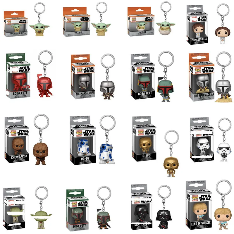 Funko Keychain Star Wars Mandalorian Stormtropper Darth Vader Yoda R2-D2 Chewbacca BOBA FETT IG-11 Action Figures Toys Keyring
