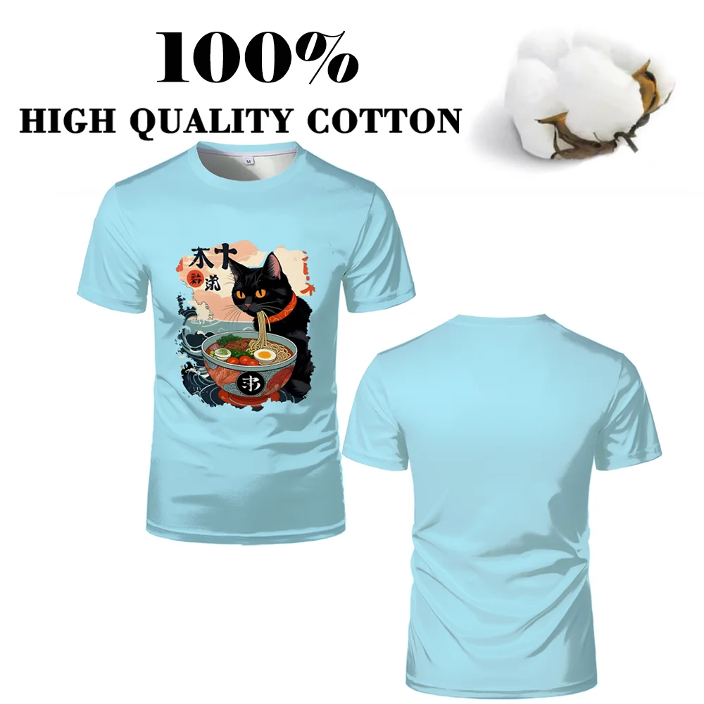 

Summer Japanese Pattern Cotton T-shirts Men And Women Casual Loose O-neck Short-sleeved Tops Cute Cartoon Print Children's Tees