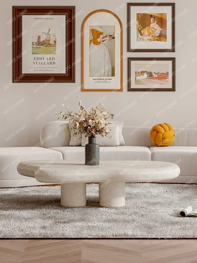 س الرخام الترافرتين الأبيض الطبيعي الشمال شقة صغيرة على شكل خاص الجدول كريم Fengyunduo طاولة الشاي