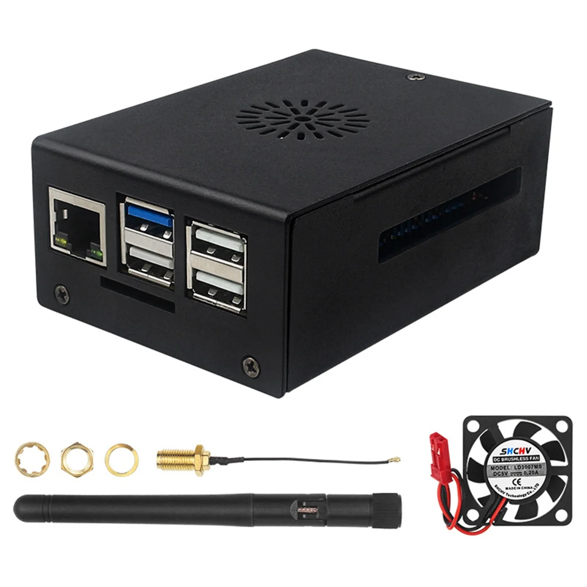 New 3C-For 3B Case , Metal Shell with Fan & Heatsink for 3B 2GB / 4GB / 8GB Easy Install (with Antenna)