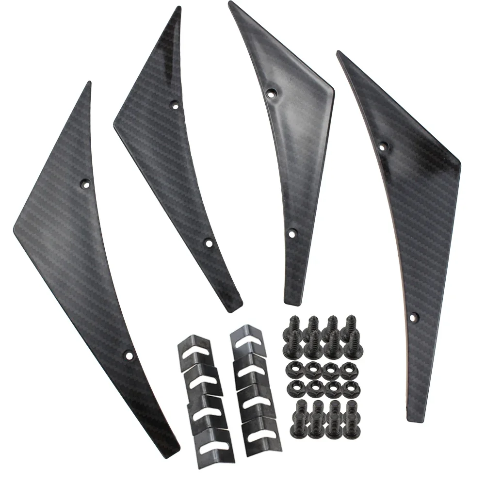 Universal Vehicles Compatible 4Pcs Black PU Front Lip Splitter Fins Under Chin Spoiler Front Bumper Finisher Mod Parts