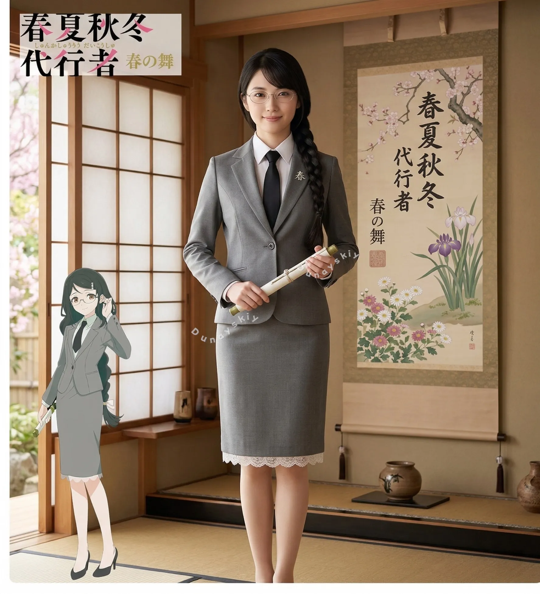 

Костюм для косплея по аниме Shunka Shuto Daikousha Haru no Mai Kano Hana, серый деловой костюм с юбкой, комплект для Хэллоуина, НОВИНКА