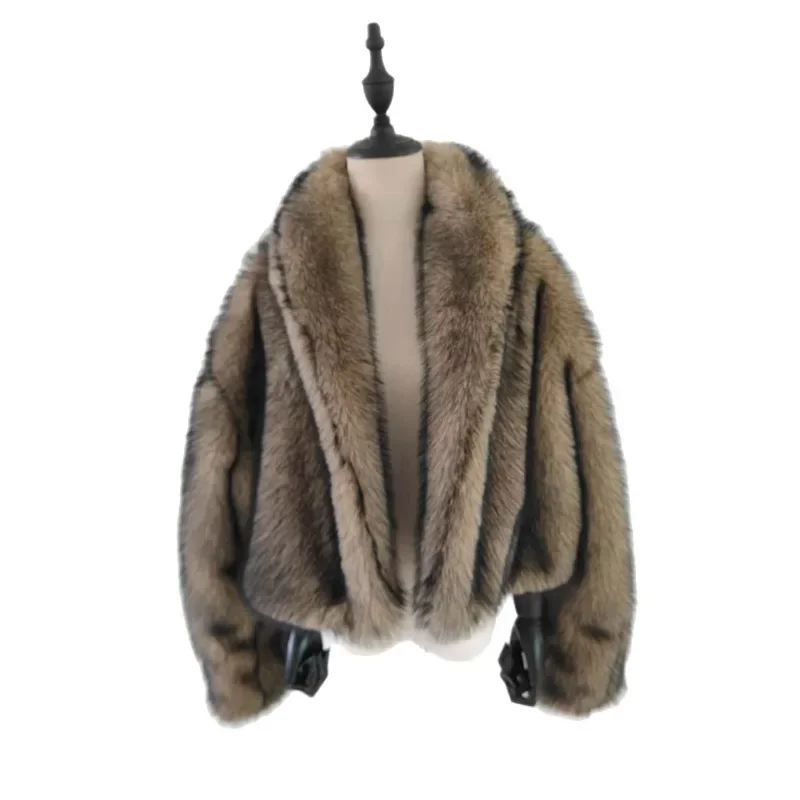 Fluffy Lapel Fur Jackets for Women Long Sleeves Casual Buttons Top Imitation Faux Fox Fur Loose Thick Warm Street Coats Winter