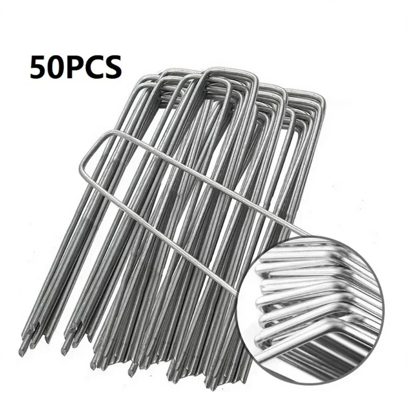 New 50 Pcs Weedproof Cloth Ground Nail Lawn Fixer For Fixing Weed Mesh Floor Stainless Steel Garden Stake Staple Mulch 4*15cm