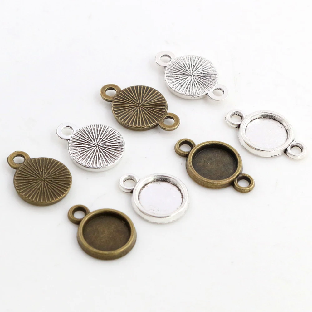 50pcs 8mm Inner Size Antique Bronze Silver Plated 4 Simple Style Cabochon Base Cameo Setting Charms Pendant