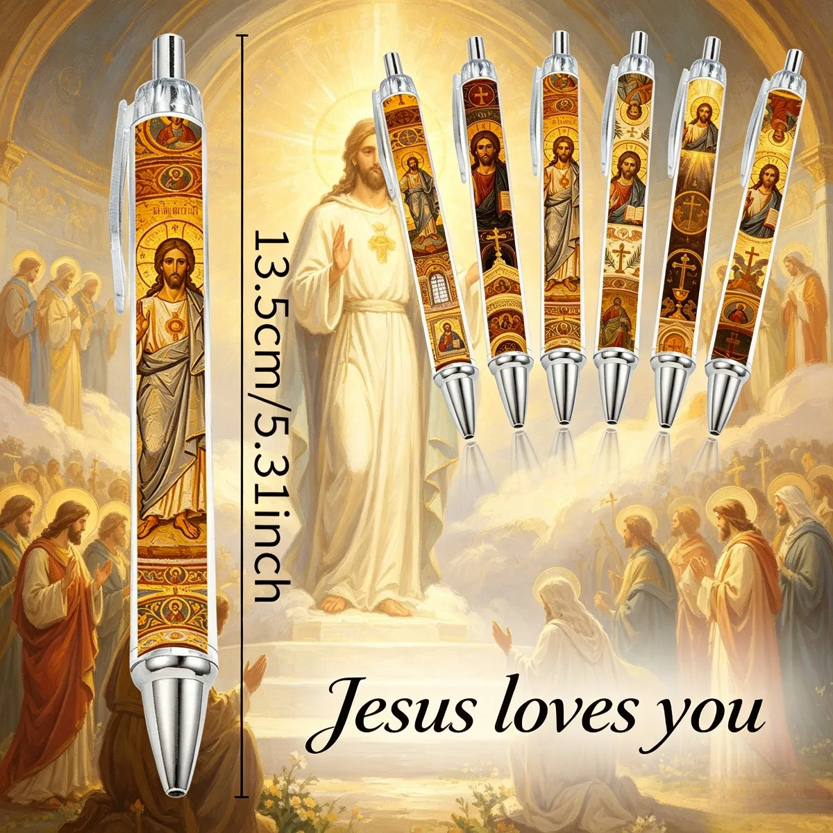 6 Stück Kugelschreiber mit Jesus-Motiv, christliche Kugelschreiber, religiöse Schreibstifte, geeignet für Bürobedarf, Ostergeschenk