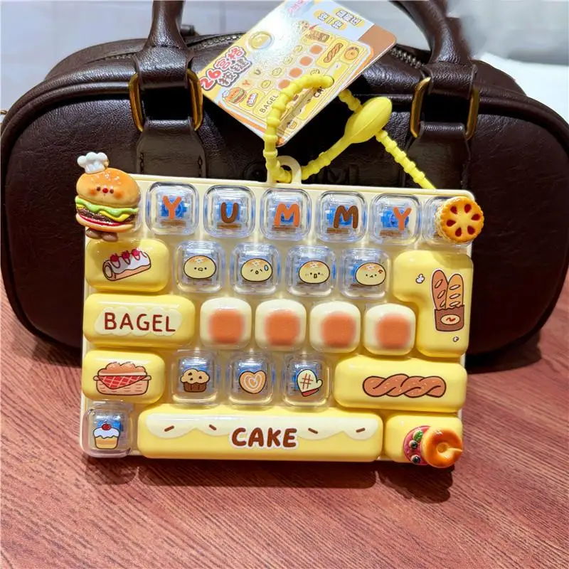 1Pcs 26 Key Click Button Keychain, Cute Burger Bagel Fidget Toy, Anti-Anxiety Decompression Bag Pendant for Office Relax view 3