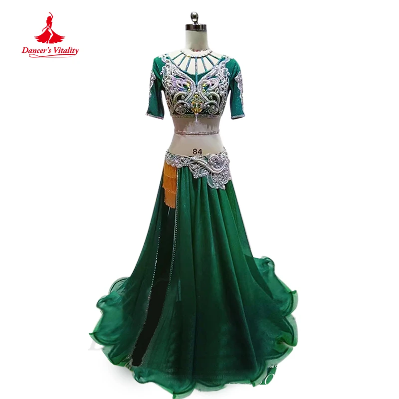 

Belly Dance Performance Costume Suit Senior Stones Bra Top+split Skirt 2pcs Customsized Children Adult Oriental Competiton Suit