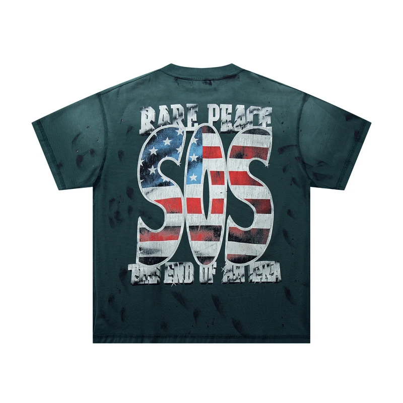 Summer Men's Rare Peace T-shirt High Quality Rhinestone Pattern Printed Short Sleeve Loose Round Neck T Shirt