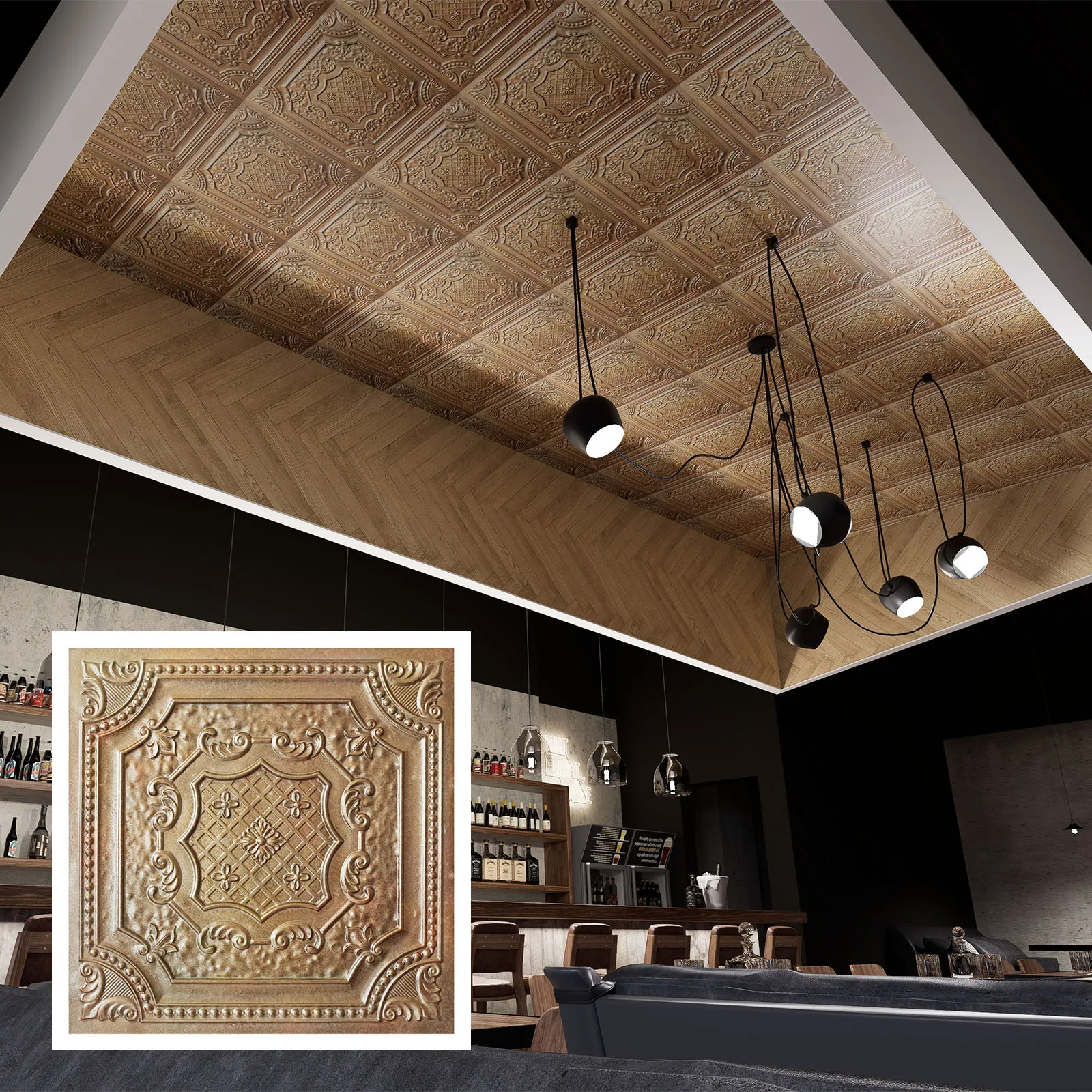 Vintage Pattern Tin ceiling Tiles, interior decorative panel, for Barber house PL04 Spackled copper 10pcs/lot