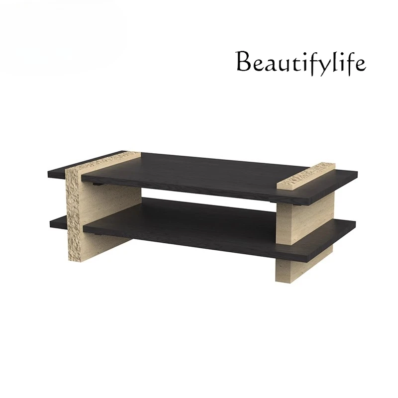 

Nordic medieval style solid wood coffee table household simple small apartment double-layer coffee table living room