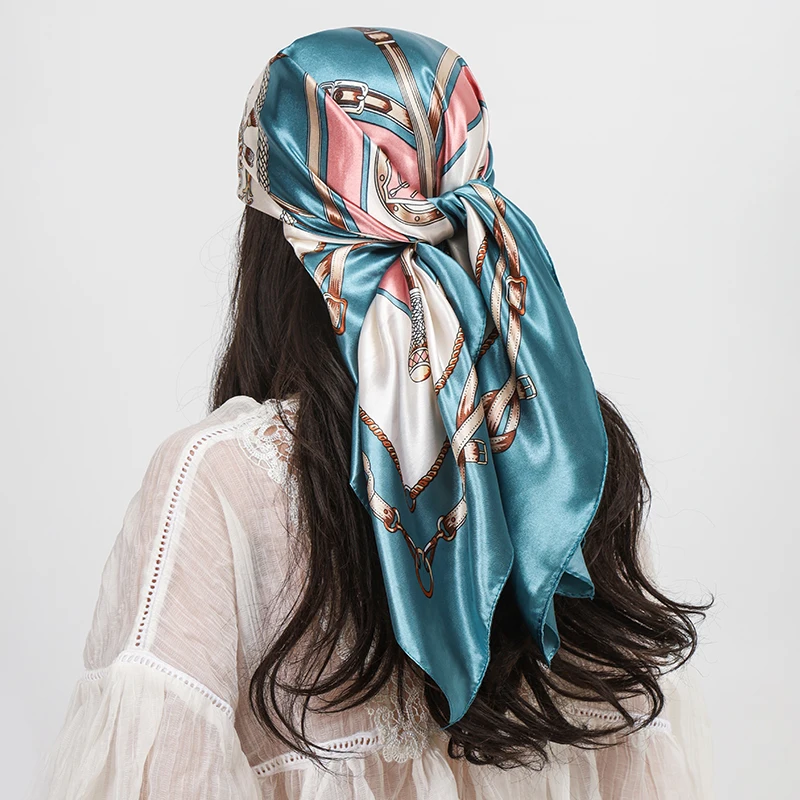 Luxus Marke 90 cm Platz Silk Schal Frauen Schals Wraps Hijab Schals Drucken Kopftuch Femme Kopf Schal Foulard Bandana Strand pareo – Detail 10