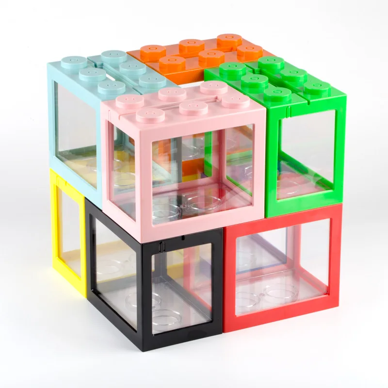 Mini USB Multicolor Fish Tank Creative Stackable Building Blocks Ecological Fighting Fish Bowl landscape Aquarium Decor aquario