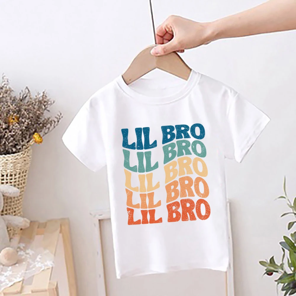 Big Brothes Little Sister Print  Kid T-shirt for Boy Girl Matching Outfit Tops Summer Sibling T Shirt Retro Children Clothes Tee